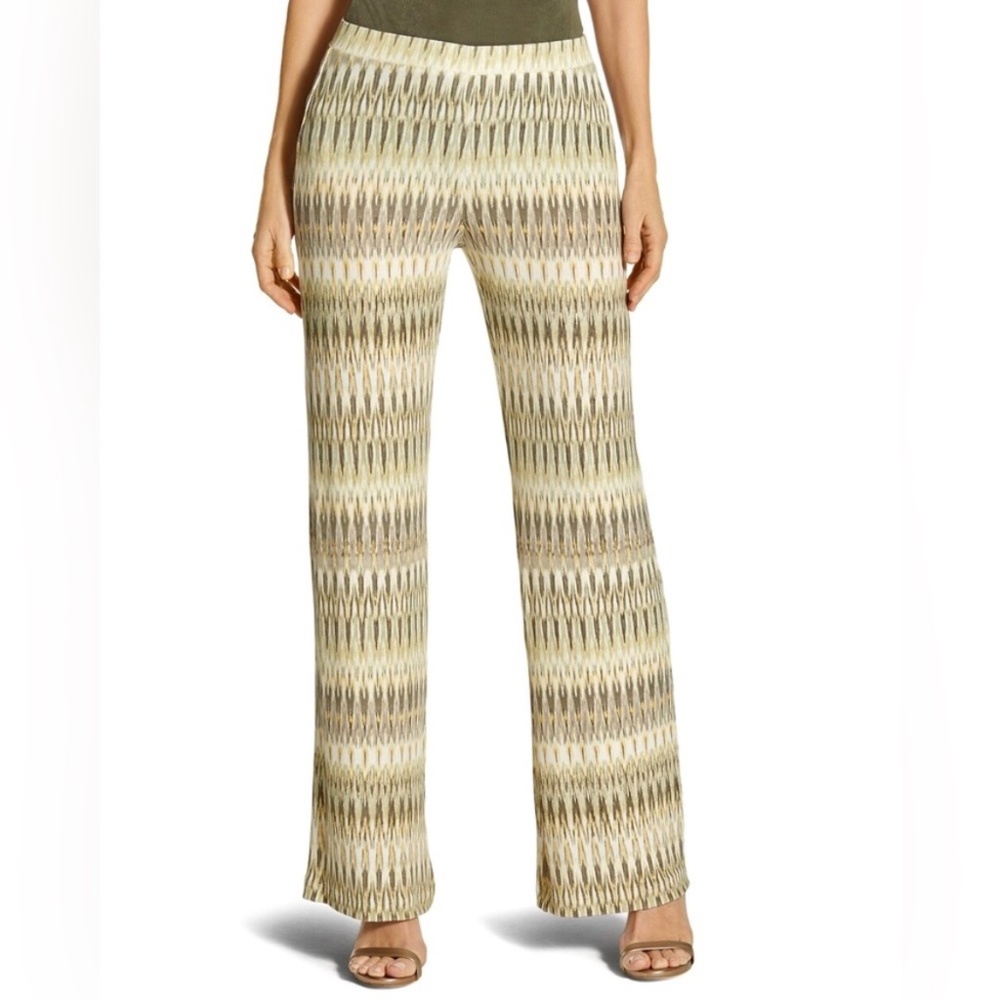 Chico’s Travelers Ikat Fluid Pants Medium Pull On Vacation Slinky Knit Comfy